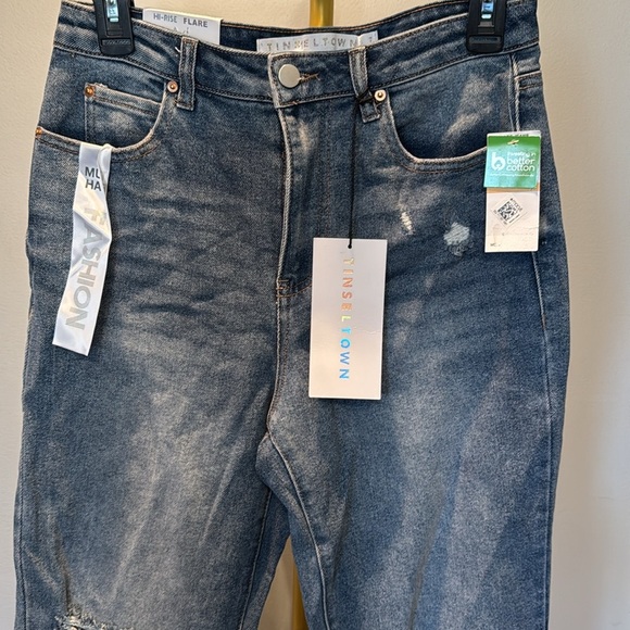Tinseltown high rise flare Blue Distressed Jeans NWT 7/28 - Picture 2 of 13